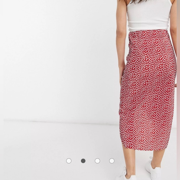 NWOT - ASOS DESIGN Plisse Polka Dot Wrap Midi Skirt - Red - Size 6 - Picture 4 of 9